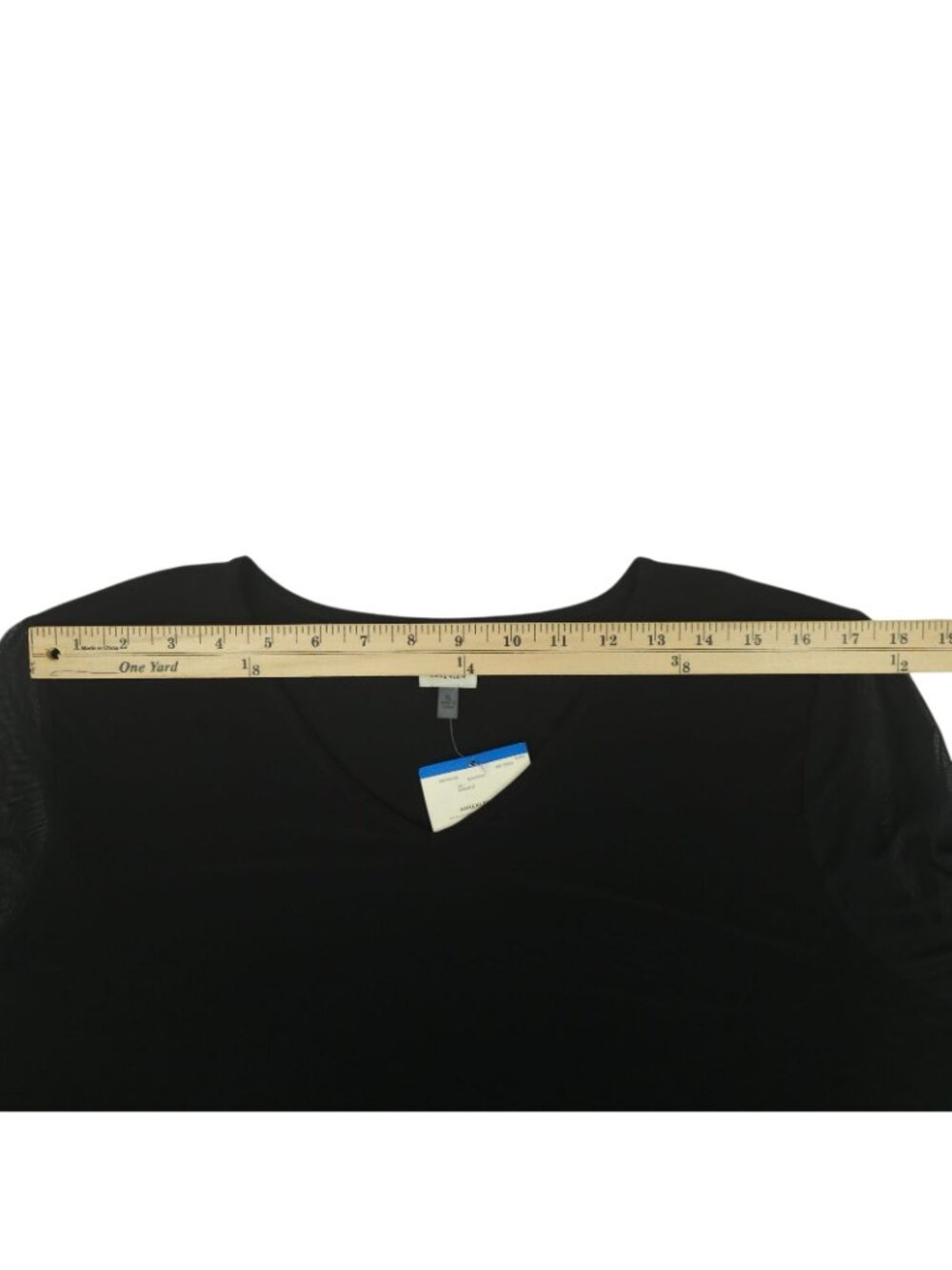 Anne Klein Black V-Neck Top Blouse Womens XL Sheer Mesh Long Sleeve Sequin Cuffs - Picture 4 of 16